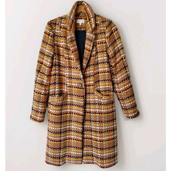 Women X-Small Coat Camel MultiColor Retro Plaid Overcoat Peacoat -Skies Are Blue - Picture 1 of 13